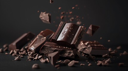 Wall Mural - Black chocolate on a dark background very detailed and realistic shape