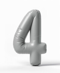 Fototapete - AI generated photo with inflatable light gray color number 4. Minimalistic balloon isolated on a white background