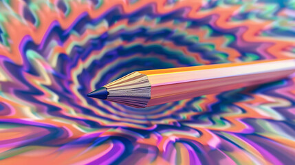 Wall Mural - A 3D rendering of a pencil against a colorful abstract background.