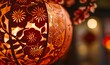 © Nadin Faust - close-up of intricately carved paper lantern with delicate floral patterns, glowing from within, creating warm ambiance for festive Chinese New Year celebration, capturing traditional elegance and bea