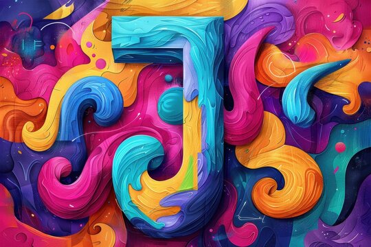 A vibrant illustration showcasing the letter J in a creative and artistic way surrounded by other alphabet letters. This design is perfect for adding a fun and lively element to your projects.