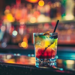 Sticker - A colorful cocktail is sitting on a bar counter