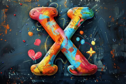 A fun and quirky illustration of the letter X with a cartoonish style and cheerful colors great for adding a playful element to your projects.