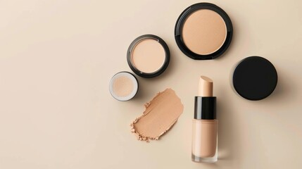 Poster - Foundation, Concealer, and Powder Makeup Products on Beige Surface