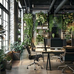 Canvas Print - A modern office with a green theme