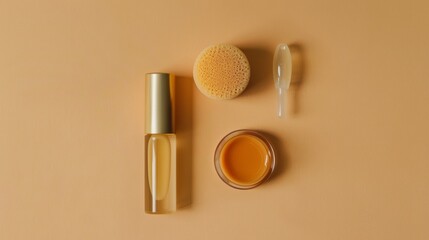 Poster - Golden Skincare Products on Tan Background