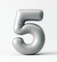 Fototapete - AI generated photo with inflatable light gray color number 5. Minimalistic balloon isolated on a white background