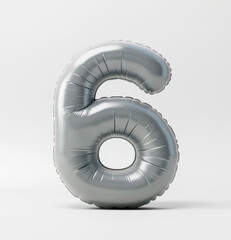 Fototapete - AI generated photo with inflatable light gray color number 6. Minimalistic balloon isolated on a white background