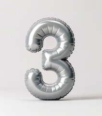 Fototapete - AI generated photo with inflatable light gray color number 3. Minimalistic balloon isolated on a white background