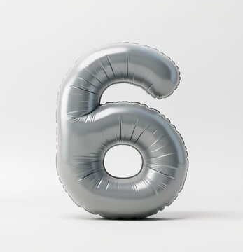 AI generated photo with inflatable light gray color number 6. Minimalistic balloon isolated on a white background