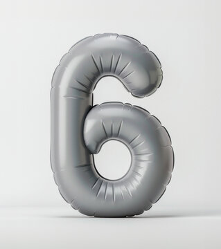 AI generated photo with inflatable light gray color number 6. Minimalistic balloon isolated on a white background