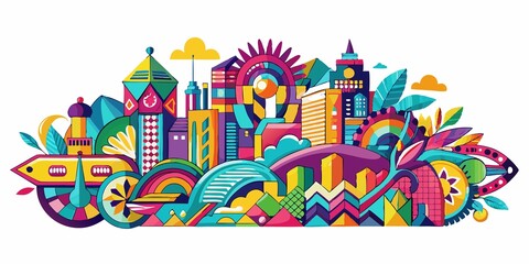 Wall Mural - Urban artwork showcasing vibrant colors and eclectic patterns on crisp white background, street art, white background, graffiti, stencil art