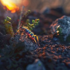 Canvas Print - A colorful bug is on a rock