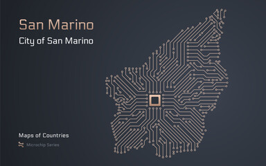 Wall Mural - San Marino Map with a capital of St. George's Shown in a Microchip Pattern with processor. E-government. World Countries vector maps. Microchip Series	
