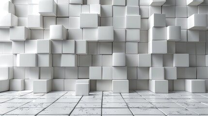 Poster - White cube boxes arranged randomly and scaled as background wallpaper banners