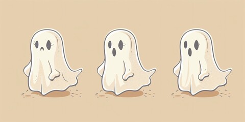 Cute Simple Line Art Ghosts Vector Illustration