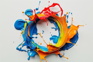 Wall Mural - Colorful abstract circle liquid motion flow explosion. White background with curved waves and drops of paint