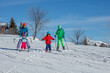 © Sergey Novikov - Family with kids skiing together and have fun on snowy slope
