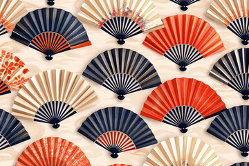 Poster - A collection of colorful fans with blue and red designs