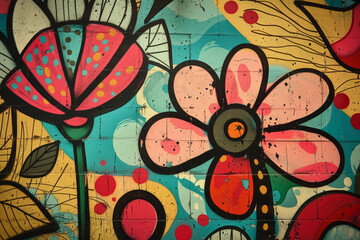 Poster - A colorful painting of two flowers with a blue background