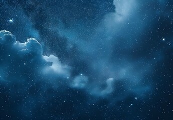 Poster - Starry Night Sky with Clouds and Distant Light Streaks