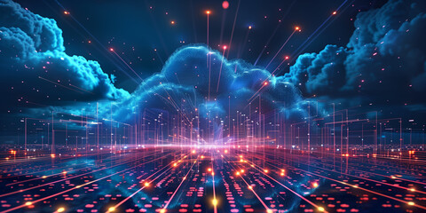 Wall Mural - 3D rendering of Cloud computing, network, technology concept