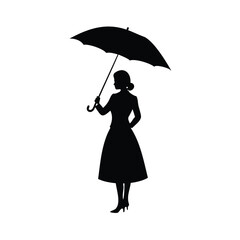 A woman with umbrella vector silhouette isolated on white background