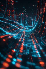 Poster - Cyberspace data in a futuristic digital network with glowing and flowing abstract technology.
