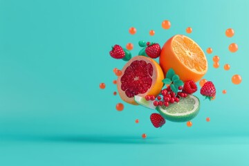 Conceptual minimal banner featuring a cyber fruit breakdown with clean, dynamic components with copy space