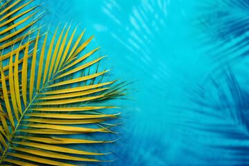 Wall Mural - Vibrant yellow palm frond against tranquil blue – perfect tropical vibe