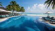 © sorin - Luxurious maldives resort  poolside oasis with palm trees and blue sky for ultimate vacation bliss