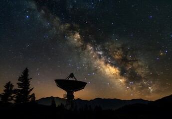 Sticker - Milky Way Galaxy Over Satellite Dish