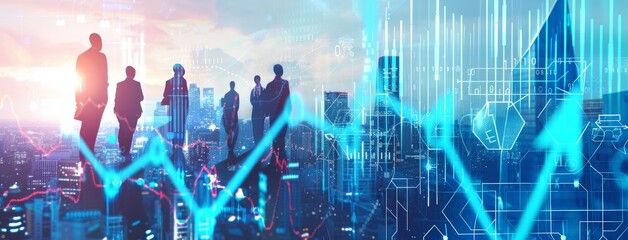Poster - Investing decision making panoramic banner modern concept for future big data analysis and business intelligence for businessman analysts