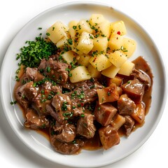 Wall Mural - Plate of Beef Stew with Potatoes and Herbs