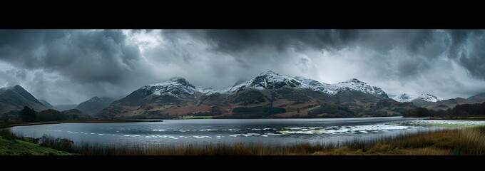 Poster - Panoramic Lake District View with Snowy Peaks