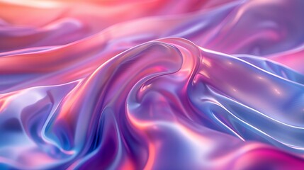 Poster - The background features 3D shiny plastic waves in vibrant purple, pink, and blue hues.