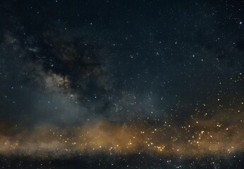 Poster - Milky Way Galaxy Night Sky With Golden Horizon