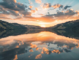 Wall Mural - Golden Hour Sunset Reflection on Lake Sonoma