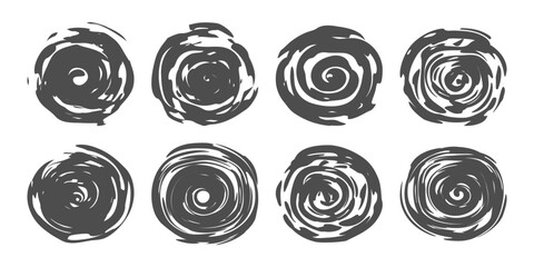 Poster - Black round spot set isolated on white. Brush drawn circle frame. Modern rough scratch texture illustration. Marker ink paint texture. Element for design logo, text, social media highlights cover