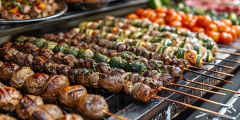 Wall Mural - meat skewers on a grill