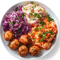 Wall Mural - meatballs with rice and red cabbage