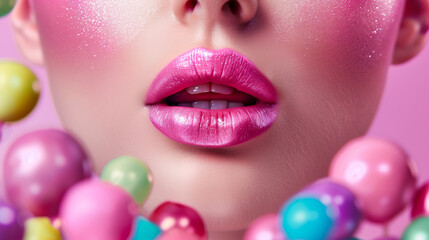 Canvas Print - beautiful woman with lips and metallic makeup