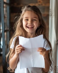 Poster - a little girl holding a piece of paper in her hands