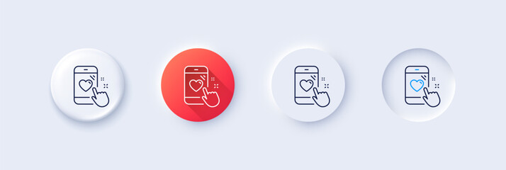 Poster - Heart rating line icon. Neumorphic, Red gradient, 3d pin buttons. Feedback phone sign. Customer satisfaction symbol. Line icons. Neumorphic buttons with outline signs. Vector