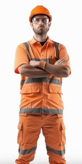 Wall Mural - a man in an orange uniform with his arms crossed