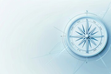 Poster - A simple and symbolic image featuring a compass with clear lines on a white background. Ideal for navigation apps and travel services. Generative AI