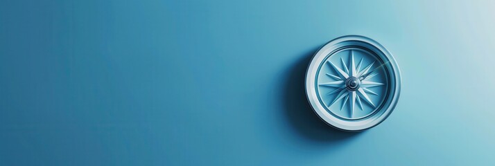 Poster - A minimalistic image of a compass on a blue background. Ideal for navigation apps, travel services, or other businesses related to direction and guidance. Generative AI