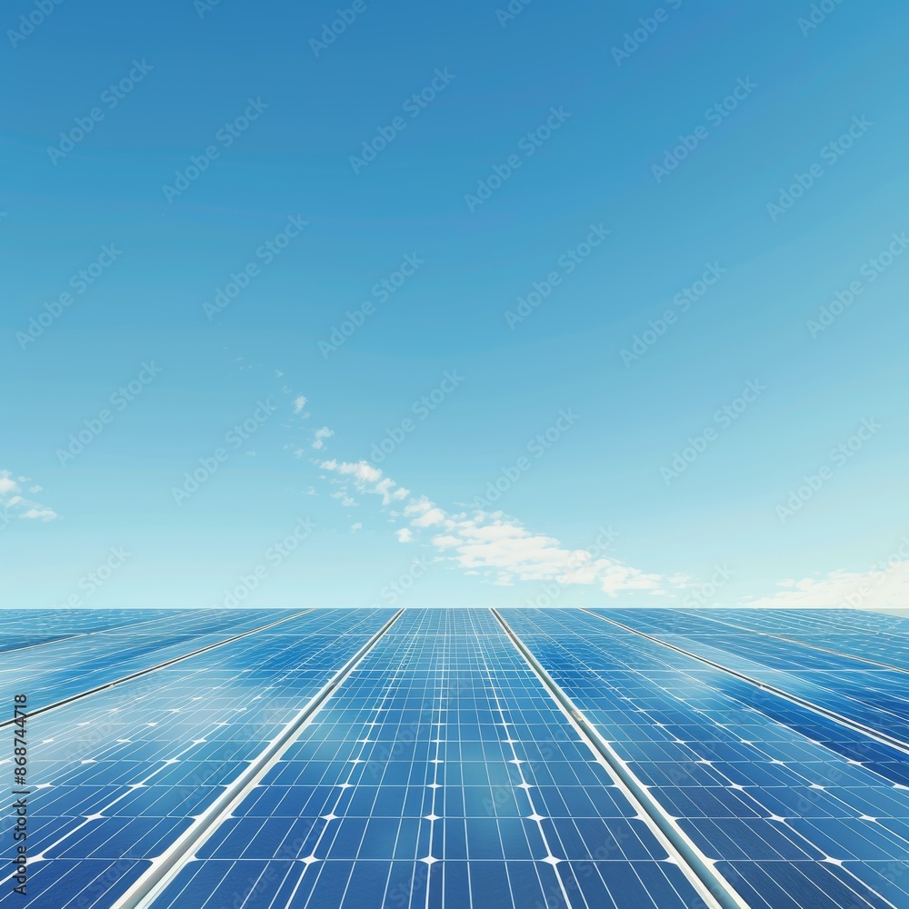 Vast solar panel landscape under clear blue sky with ample space for ...