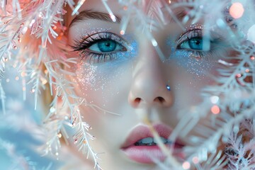 Wall Mural - Close Up of a Woman with Blue Eyes and Glitter Makeup