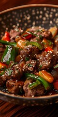 Wall Mural - Stir Fried Beef with Vegetables and Sesame Seeds